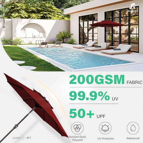 JEAREY 9 ft 2-Tiers Patio Umbrella with Push Button Tilt, Navy Blue A58987