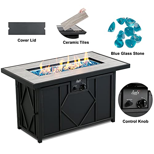 BALI OUTDOORS 50000 BTU Propane Fire Pit Table with Lid, 28 inch, Black Y709007