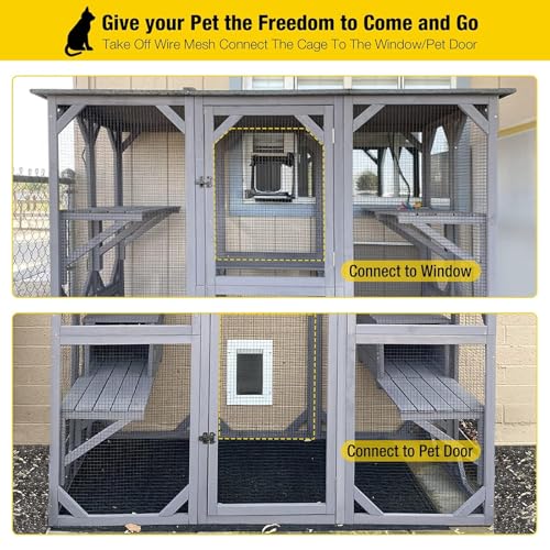 Aivituvin Cat House Outdoor Catio with Large Door, Wooden Cat Cage Indoor Playpen, 70 Inch I919236