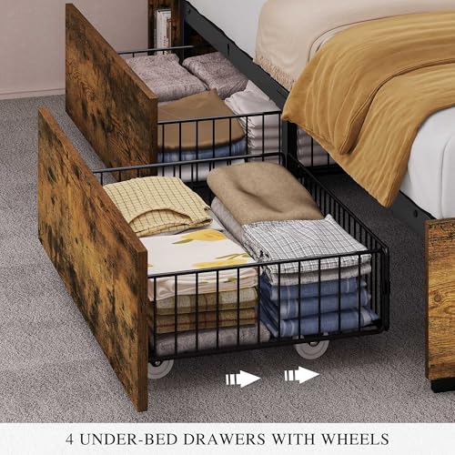YITAHOME Queen Bed Frame with Bookcase Headboard and 4 Storage Drawers, Black L762695