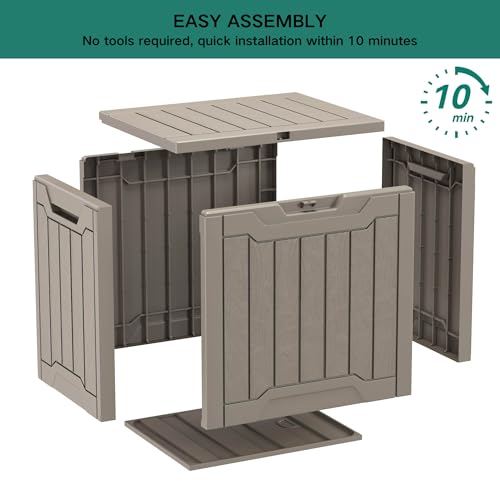 YITAHOME Outdoor Storage Box with Cushion, 120 Gallon, Lockable, Light Brown O374