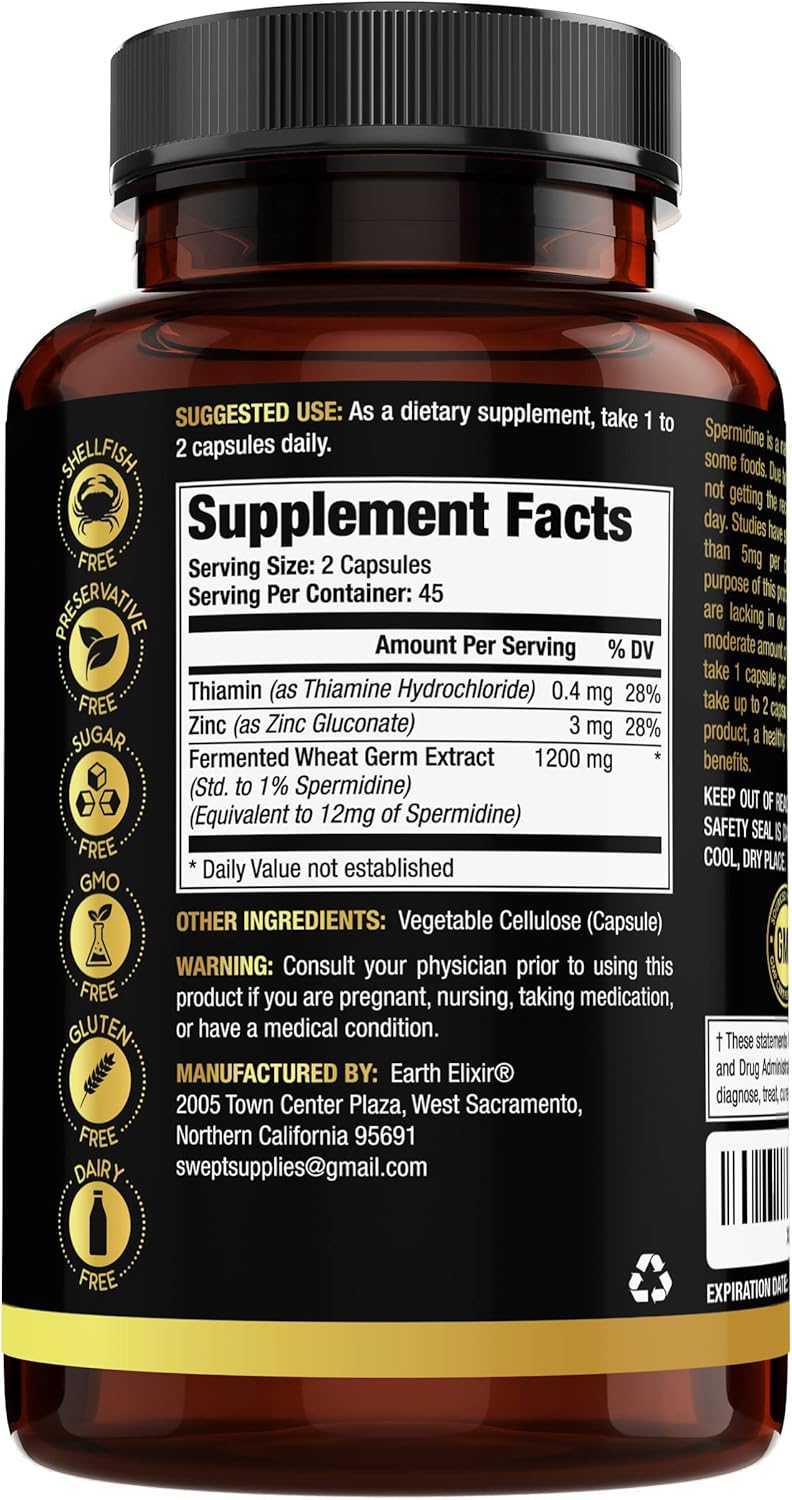 Spermidine Supplements 1200mg 90 Capsules – Fermented Wheat Germ Extract V157