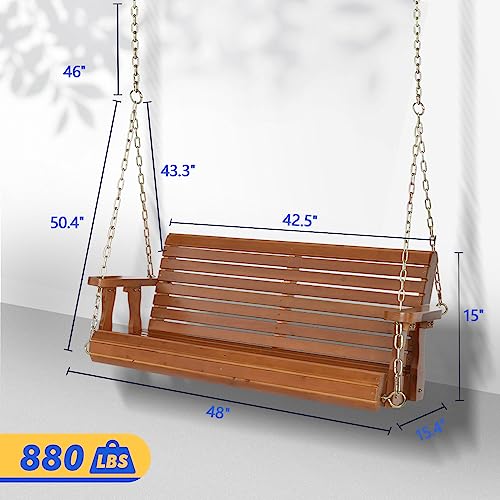 VINGLI Patio Wooden Porch Swing Chair with Hanging Chains, 5 FT, White W381253