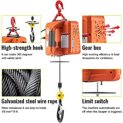 3-in-1 Electric Hoist Winch 880LBS 1500W 110V with Remote Control L67613