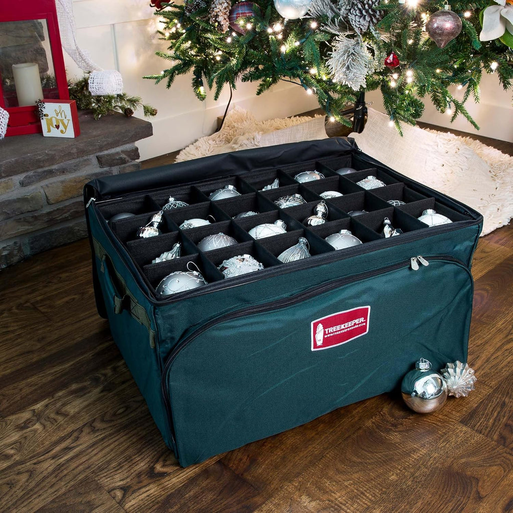 TreeKeeper Green Christmas Ornament Storage Box with Dividers, Holds 72 Ornaments K8261