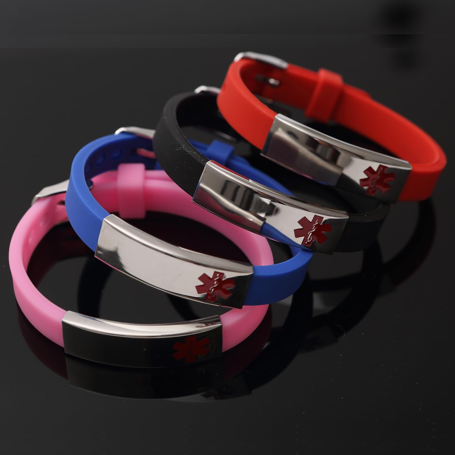 Medical Alert Bracelet Personalized Silicone Wristband with Free Engraving E2967