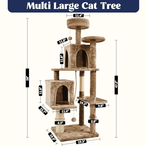 58 Inch Cat Tree Cat Tower for Indoor Cats with Scratching Post, Brown E818555
