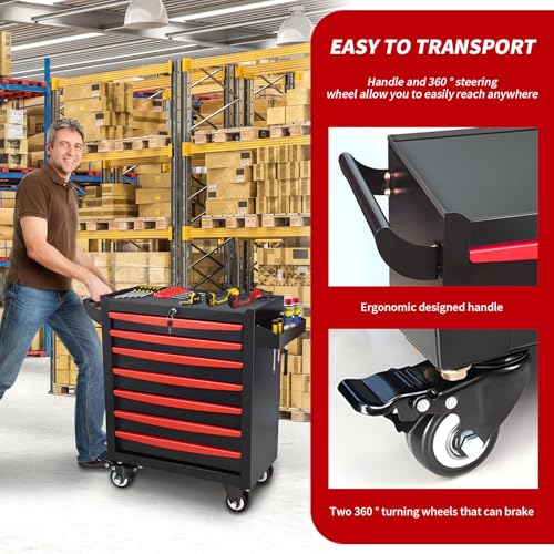 Rolling Tool Chest, Metal Tool Box with 5 Drawers, Lockable Garage Storage Cabinet Q978