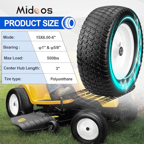 15x6.00-6 Lawn Mower Tires Flat Free with Wheels, 2 Pcs I1083