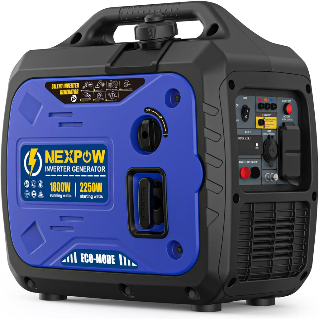 NEXPOW Portable Inverter Generator, 2250W Super Quiet Generator with CO Alarm Ideal,Eco-Mode Feature, Parallel Capability,EPA Compliant,and 5v/3A USB Outlet,Lightweight For Backup Home Us& Camping