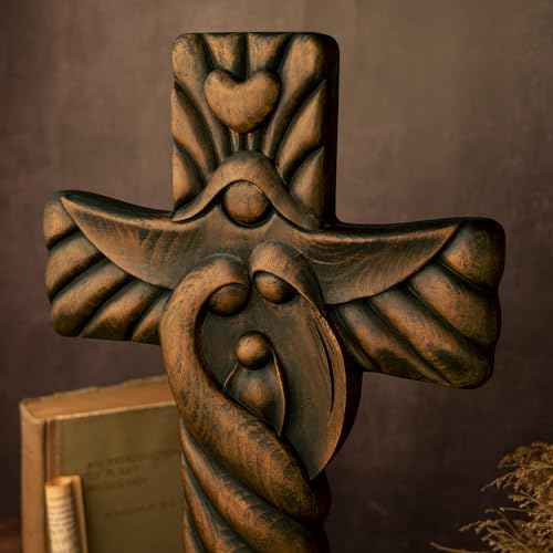 BGCOPPER Crucifix Wall Cross Handmade Wooden with Hook, Christian Wall Art, 14 Inch L40287