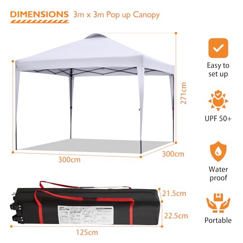BONTEC 10x10ft Pop Up Canopy Tent, Portable Waterproof Shelter with Roller Bag O2578