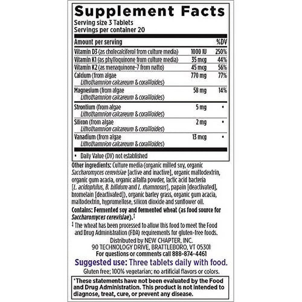 New Chapter Calcium Supplement with Vitamin K2, D3 & Magnesium, 60 Count H88286