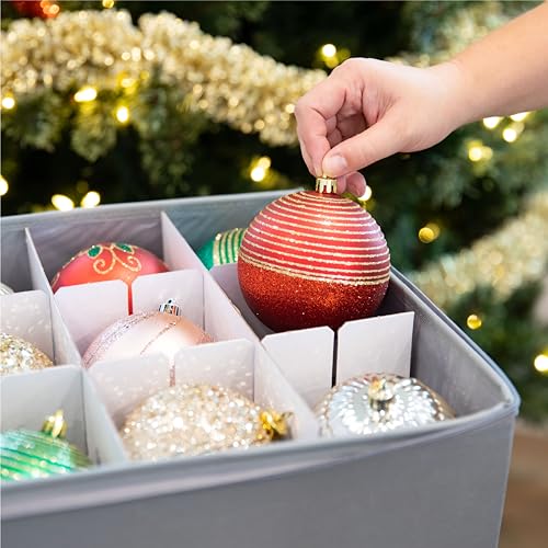 Christmas Ornament Storage Container with Dividers, Zippered, Heavy Duty 600D, Grey Q1814