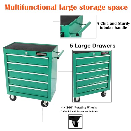 5-Drawer Rolling Tool Cart with Wheels, Black V51953