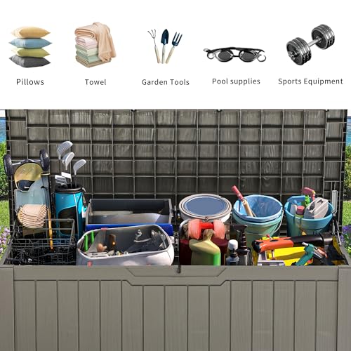 YITAHOME Outdoor Storage Box with Cushion, 120 Gallon, Lockable, Light Brown O374