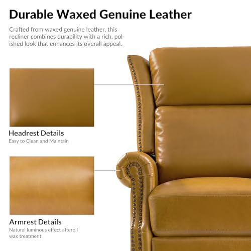 HULALA HOME Genuine Leather Swivel Rocker Recliner with Footrest R123029