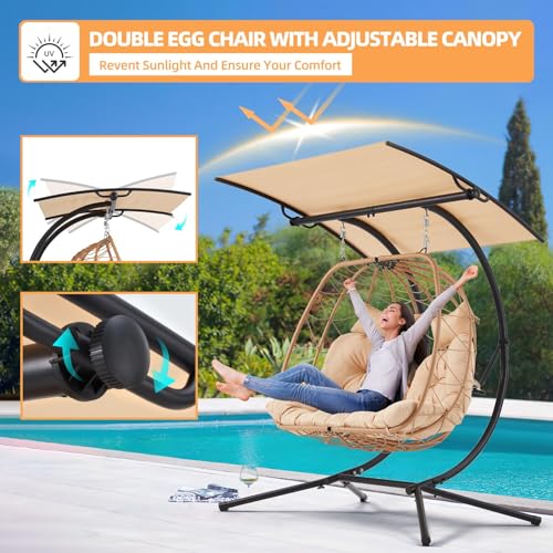 YOLENY Oversized Double Egg Chair with Adjustable Canopy and Cushion B4330