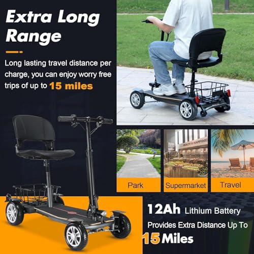 4 Wheel Lightweight Travel Mobility Scooter for Adults Seniors, Foldable, 280lbs Capacity J883563
