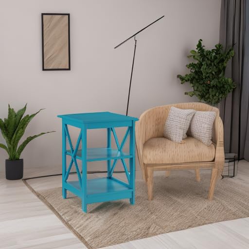 Convenience Concepts Oxford End Table with Storage Shelves, White Faux Marble/Black N969