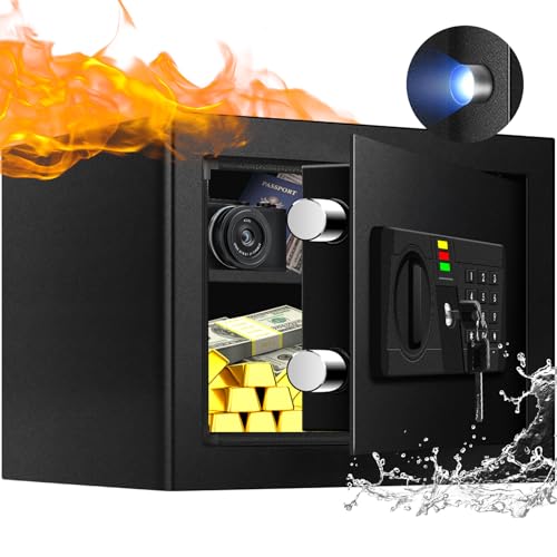 TOTOY 1.2 Cu Ft Safe Box for Home Office with Sensor Light -Electronic Keypad Security Safe Steel Construction Hidden Key Lock, Removable Shelf, Digital Safe for Jewelry Documents Money Pistol