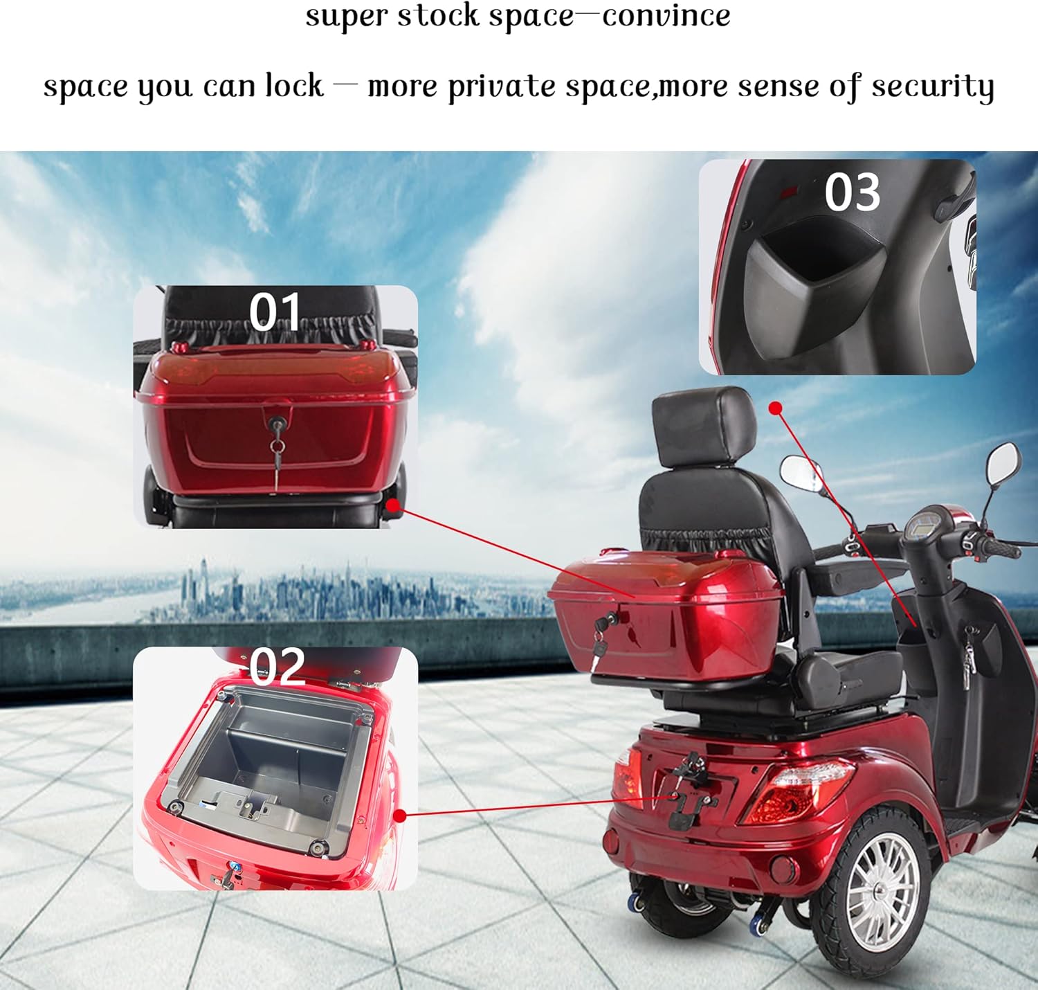 Red Powered Mobility Scooter for Adults with Adjustable Seat B1401