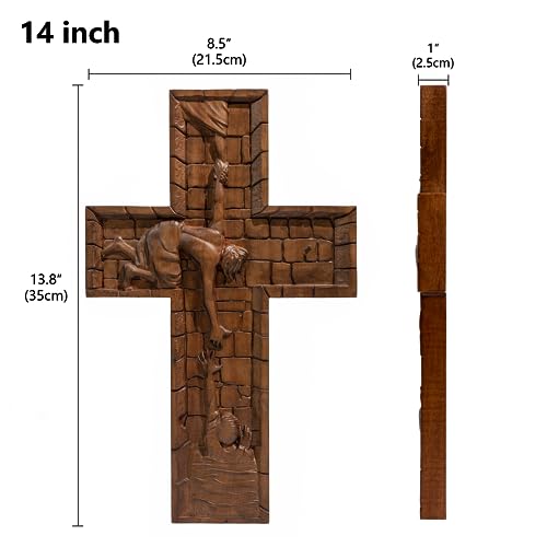 BGCOPPER Crucifix Wall Cross Handmade Wooden with Hook, Christian Wall Art, 14 Inch L40287