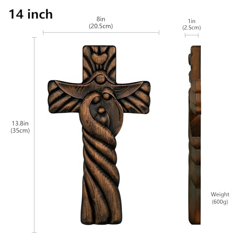 BGCOPPER Crucifix Wall Cross Handmade Wooden with Hook, Christian Wall Art, 14 Inch L40287