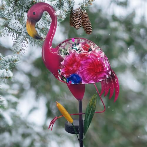 Flamingo Solar Garden Lights, Glass & Metal Yard Decor H502