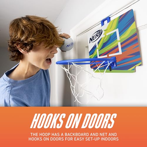 Nerf Mini Over The Door Basketball Hoop with Foam Ball Set - Blue L46159