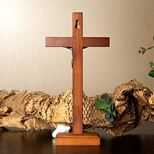 KUXBET Crucifix Cross Catholic 10.7 Inch Wooden Jesus Christ Wall Hanging or Tabletop G934