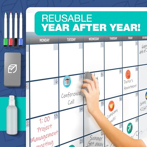 Large Dry Erase Wall Calendar 36x48, Undated Monthly Planner for Home or Office Y45924