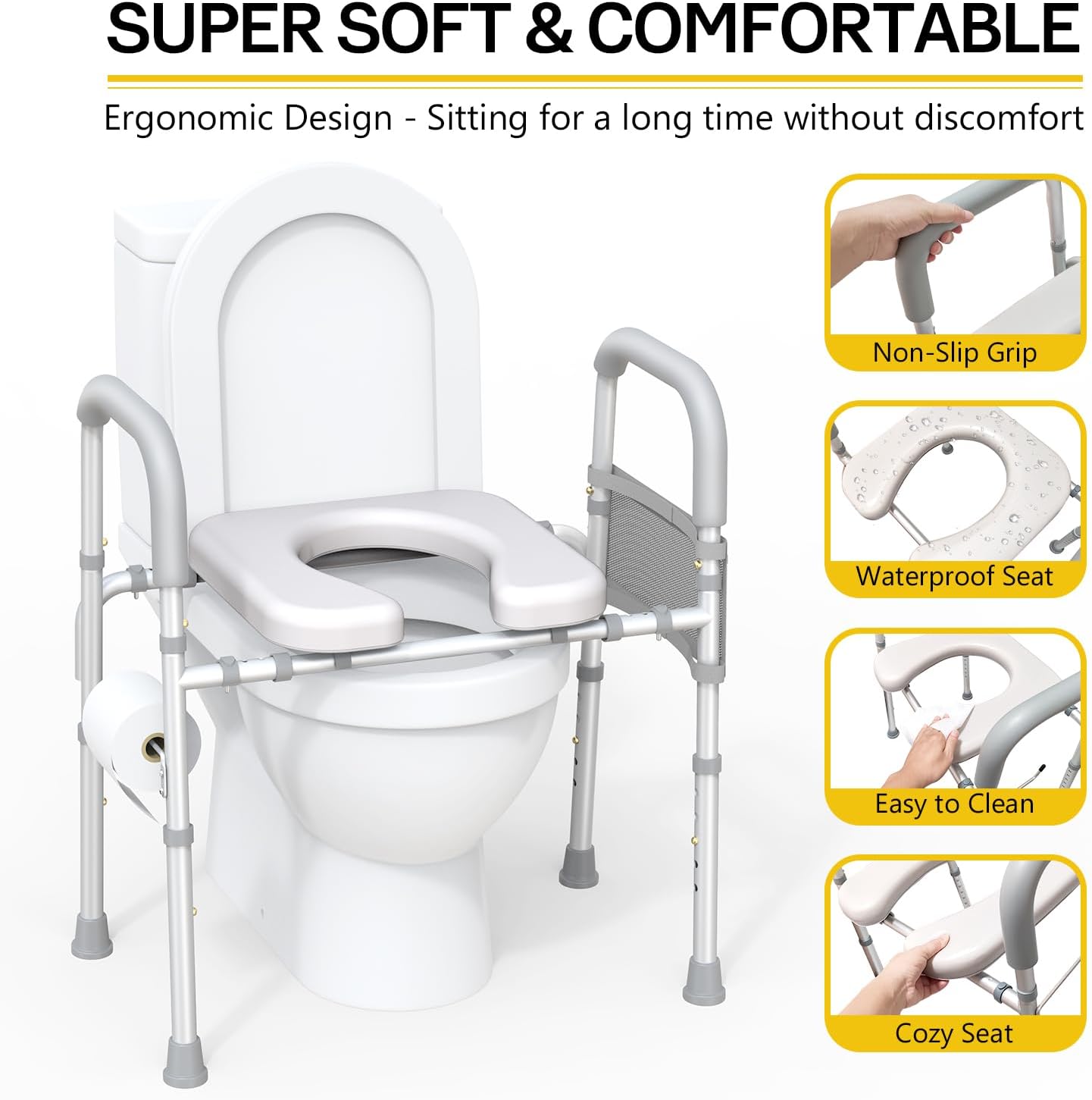 Raised Toilet Seat with Handles, Adjustable for Seniors, 350lb Capacity I9161