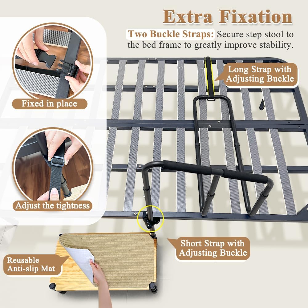 Zelen Bed Steps for High Beds with Handle for Seniors A4692