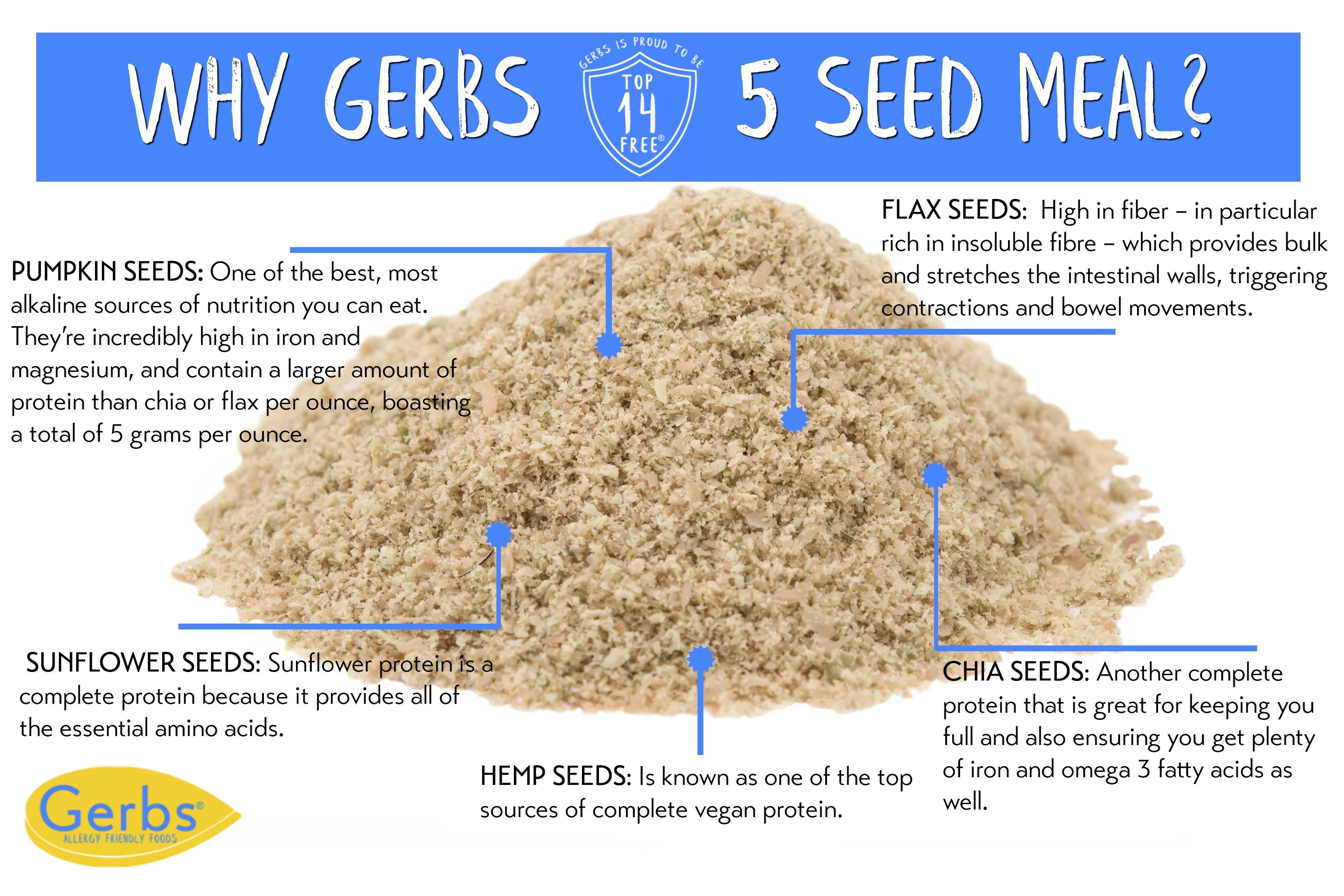 Gerbs Ground Raw Pumpkin, Sunflower, Chia, Flax & Hemp Seed Meal - 2 LBS, Allergen Free, Non GMO E93755