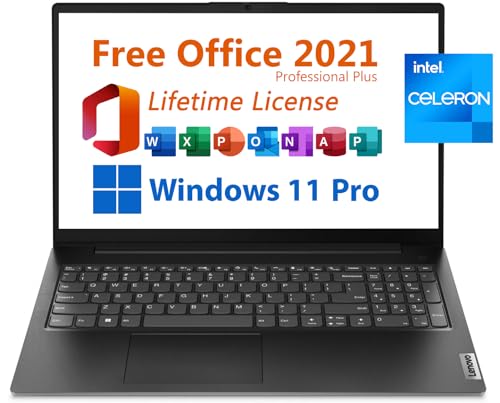 Lenovo V15 G2 Laptop, 15.6" FHD Display, Free Microsoft Office 2021 with Lifetime License, Dual-core Intel Celeron N4500, 8GB RAM, 256GB SSD, Ethernet, 6.5 Hours Battery Life, Windows 11 Pro, Black