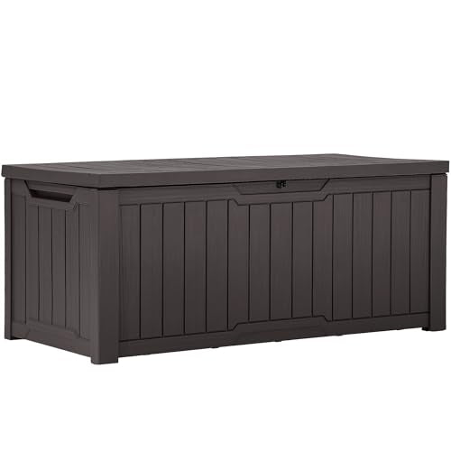 YITAHOME Outdoor Storage Box with Cushion, 120 Gallon, Lockable, Light Brown O374
