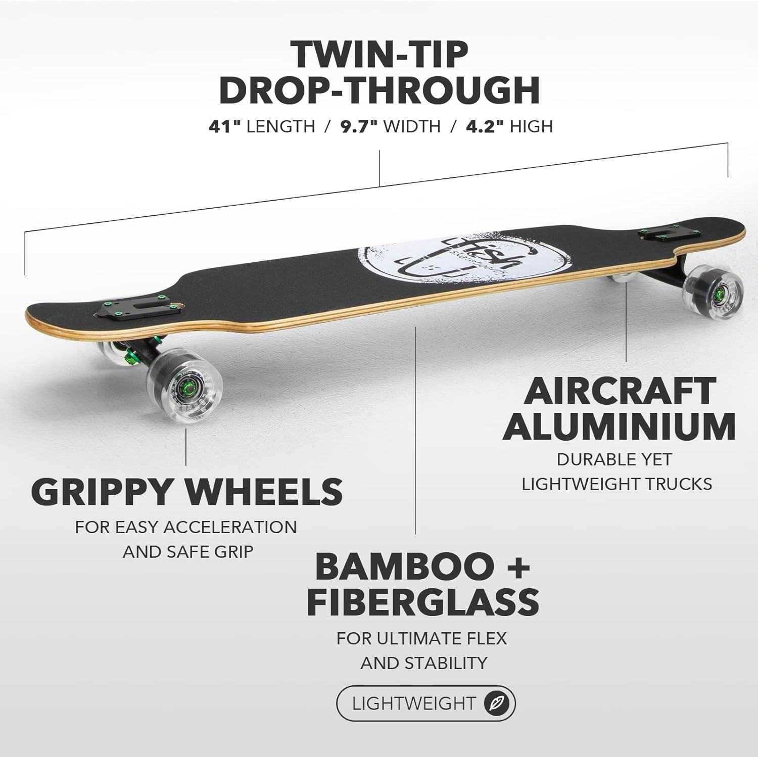 Long Board Skateboard for Adults Teens Kids Complete Cruiser 41 with High-Speed Bearings & T-Tool T8861