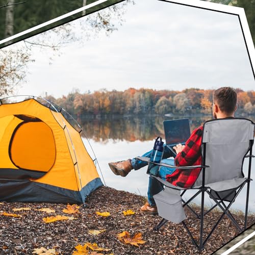 2 Pack Oversized Portable Camping Chair with Cooler Pocket and Carry Bag (Blue) J45654