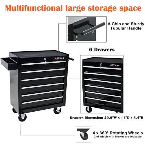 5-Drawer Rolling Tool Cart with Wheels, Black V51953