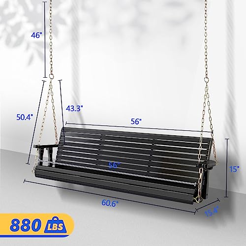 VINGLI Patio Wooden Porch Swing Chair with Hanging Chains, 5 FT, White W381253