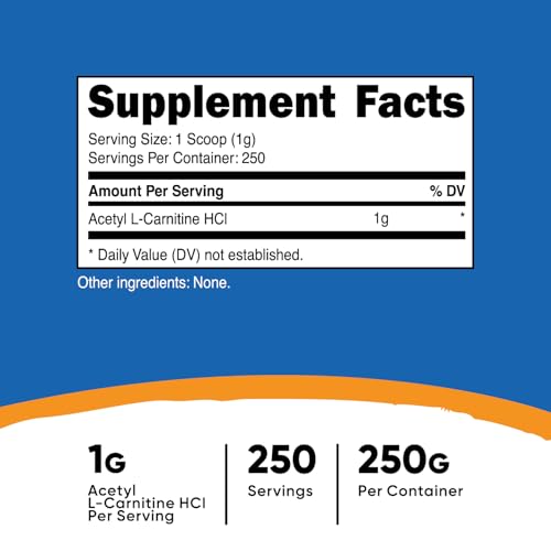Nutricost Acetyl L-Carnitine (ALCAR) Powder, 250 Grams B99596