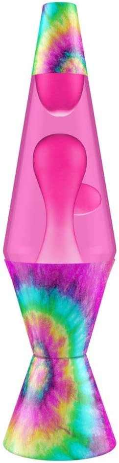 Pink and Tie Dye Spiral Lava® Lamp | 14.5" Inches Tall | Aluminum Base and Cap with 25W Bulb Included | Classic/Vintage Liquid Motion Lamps | Multi-Colored Dynamic Blob Effects