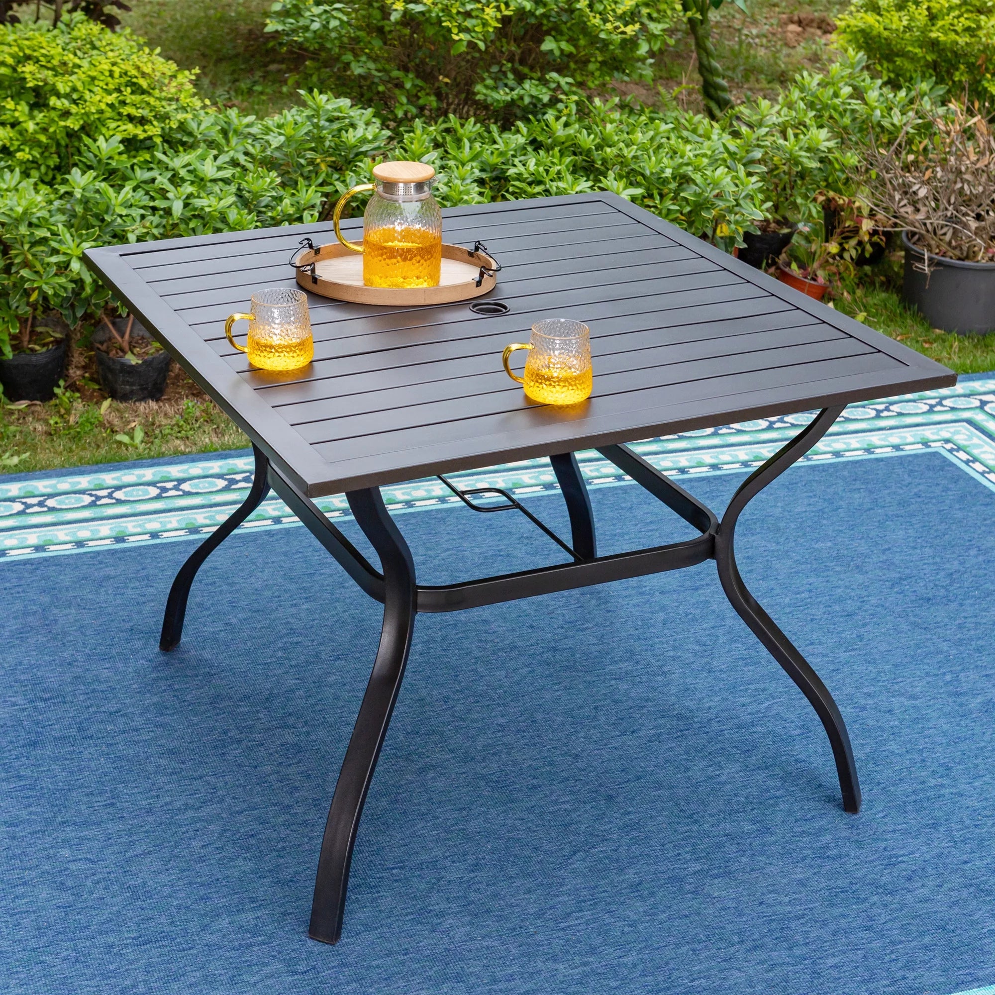 MF Studio 6-Piece Outdoor Patio Set with 10 FT Umbrella, Stacking Chairs & Square Dining Table D49515