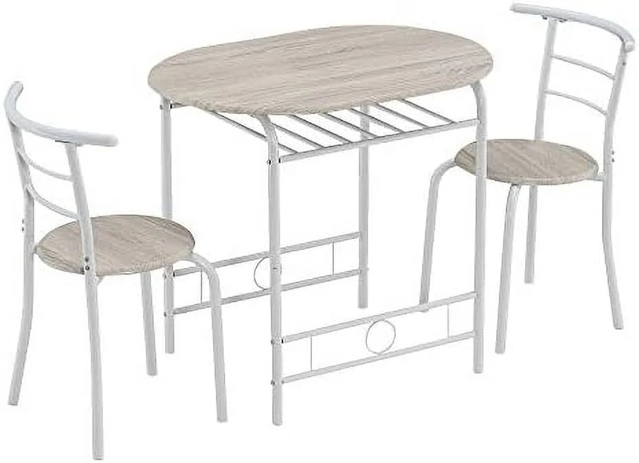 TJUNBOLIFE Compact Dining Table Set for 2 with Rack, Oak and White A299
