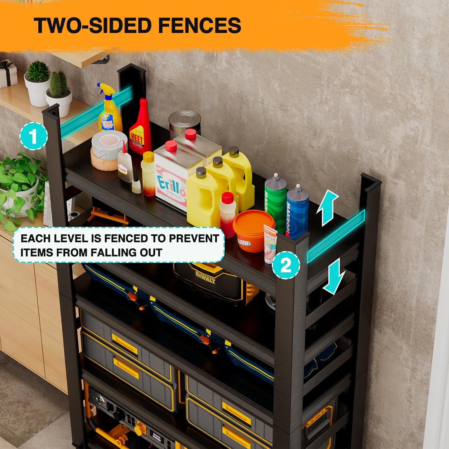 5 Tier Heavy Duty Garage Shelving, Adjustable Metal Storage Rack, 31.5" W x 15.7" D x 63" H K6219