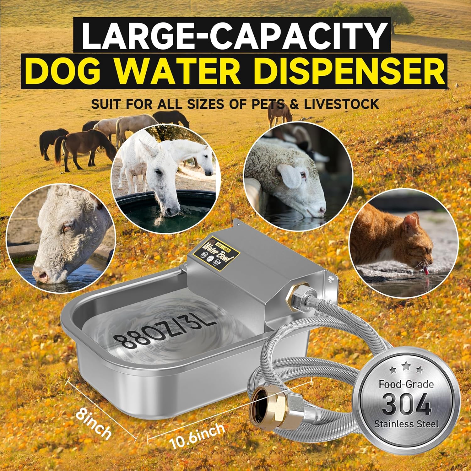 Automatic Water Dispenser for Dogs, 88oz Stainless Steel Bowl S761