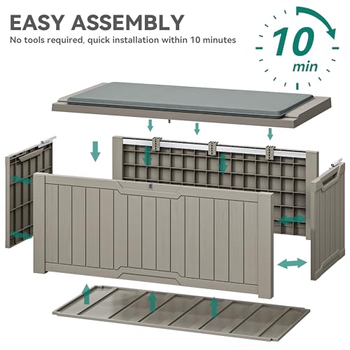 YITAHOME Outdoor Storage Box with Cushion, 120 Gallon, Lockable, Light Brown O374