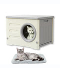 Plastic Cat House for Outdoor Indoor Use, Stackable Feral Cat Shelter Indoor Cat House Insulated Weatherproof Waterproof Elevated with Cat Bed Mat (Gray, 53x41x38.3cm)