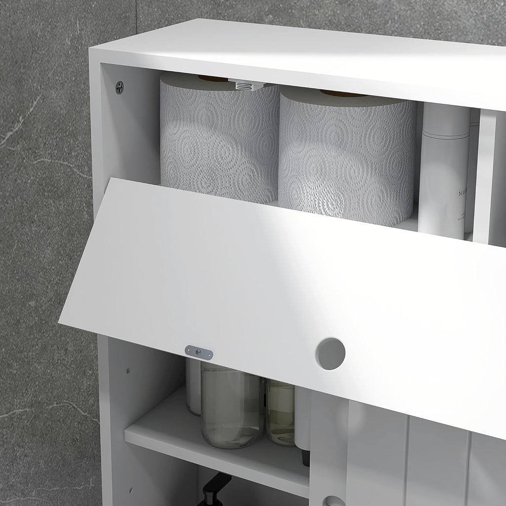 kleankin Toilet Paper Cabinet, Slim Bathroom Storage with Rolling Wheels, White K6711